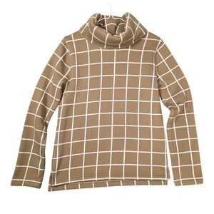 J. Crew Windowpane Plaid Funnel neck Fleece Lined Sweater Camel Size S
